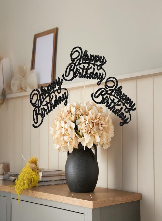 Ephlyn 12Pcs Happy Birthday Centerpiece Sticks Birthday Party Decorations Double Sided Glitter Table Toppers Decorations for Baby Shower Anniversary Party Decors Favors Black - Image 4