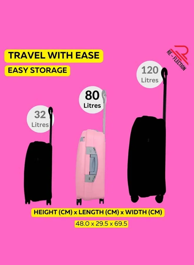 ريفلكشين REFLECTION Hard Luggage, Trolley Bag with PP Plastic Body with Soft 3 Level Adjustable Handle, Pink, 69 cm