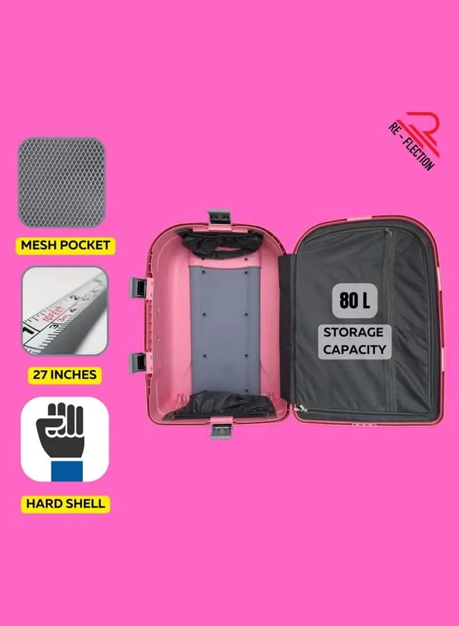 Reflection REFLECTION Hard Luggage, Trolley Bag with PP Plastic Body with Soft 3 Level Adjustable Handle, Pink, 69 cm