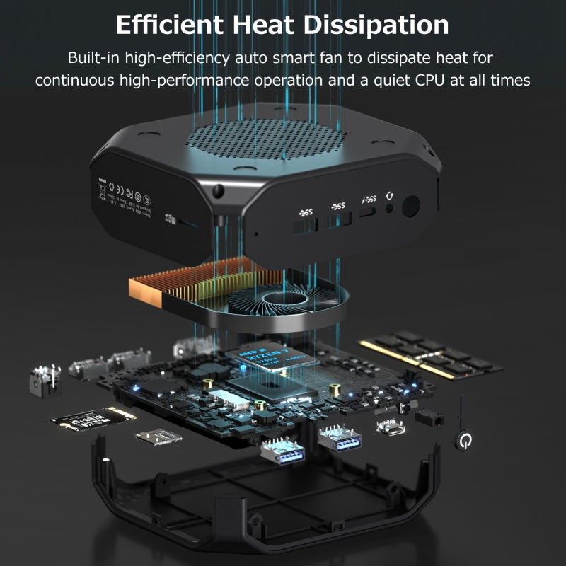 كمبيوتر محمول صغير أسود: AMD Ryzen 7 3750H بأربعة نوى وثمانية خيوط (بحد أقصى 4.0 جيجاهرتز) - رسومات رadeon Vega 10 كمبيوتر محمول صغير مع شاشة ثلاثية الشاشات للعمل من المنزل والترفيه والألعاب - Image 2