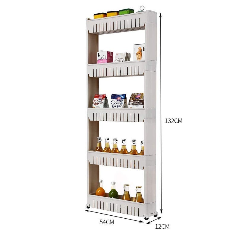 OANGO 5 Tier Storage Rack Space Saving Storage Organizer Slim Rack Shelf WheelsTrolley Rack Holder Storage Organizer for KitchenLivingBedroom White - Image 3