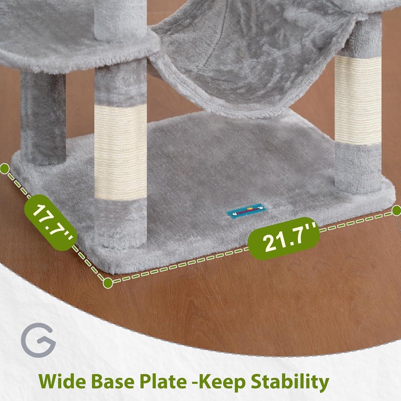 Tall Cat Tree, Large Cat Tower for Adult Cats, 80.7'' (205cm) Heavy-duty Cat Tree House for Indoor Cats 20 lbs+, 2 Top Perches/Condos, Hammcok, 15 Scratching Posts, Light gray GCT034W - Image 5