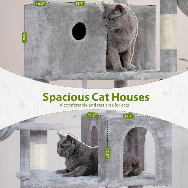 Tall Cat Tree, Large Cat Tower for Adult Cats, 80.7'' (205cm) Heavy-duty Cat Tree House for Indoor Cats 20 lbs+, 2 Top Perches/Condos, Hammcok, 15 Scratching Posts, Light gray GCT034W - Image 3
