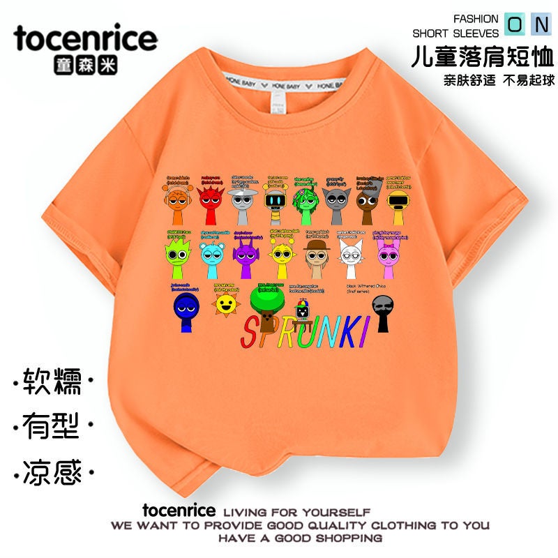 Rhythm Box Sprunki Music Short-Sleeved Children'S Trendy T-Shirt Summer Pure Cotton Big Boys And Girls Children'S Wear Top - Image 5