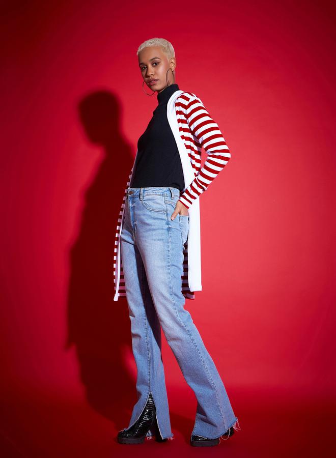 ساسافراس جاكيت مخطط محبوك بلا أزرار - Image 3