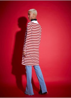 SASSAFRAS Striped Front Open Knit Shrug by Styli  - Image 5