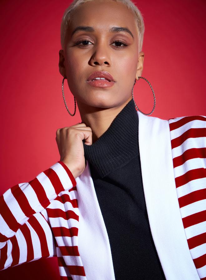 ساسافراس جاكيت مخطط محبوك بلا أزرار - Image 4