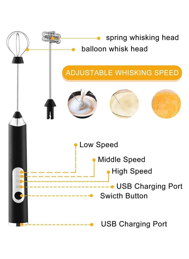 Arabest Rechargeable Electric Foam Maker, Milk Frother Handheld Foam Maker, Drink Mixer with Stainless Whisks 3 Speed Adjustable Foam Maker Blender for Bulletproof Coffee, Cappuccino (Black)  - Image 3