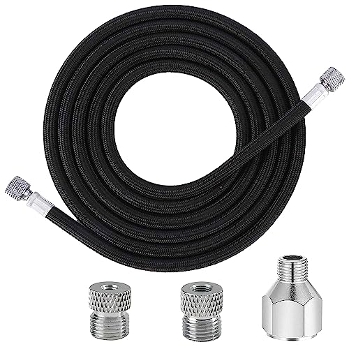 JOYABEST Badger, Paasche, Iwata, Master Airbrush Compatible Nylon Braided Air Hose - 1.8m/6ft, 1/8"BSP - 1/8" & 1/4" Adaptor Kit with Male & Female Hose Connection - Image 1