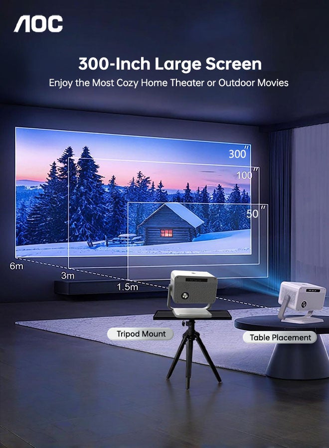 AOC Mini Projector, Portable Projector 4K Support, 12000 Luemn/Electric Focus/Projector with Wifi and Bluetooth,Dust Removal and Heat Dissipation Design, Compatible with Android/PS5 for Home Theater XL3-300 Noble - Image 4