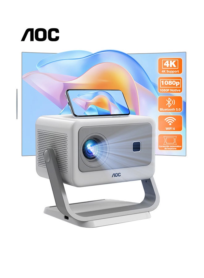 AOC Mini Projector, Portable Projector 4K Support, 12000 Luemn/Electric Focus/Projector with Wifi and Bluetooth,Dust Removal and Heat Dissipation Design, Compatible with Android/PS5 for Home Theater XL3-300 Noble - Image 1