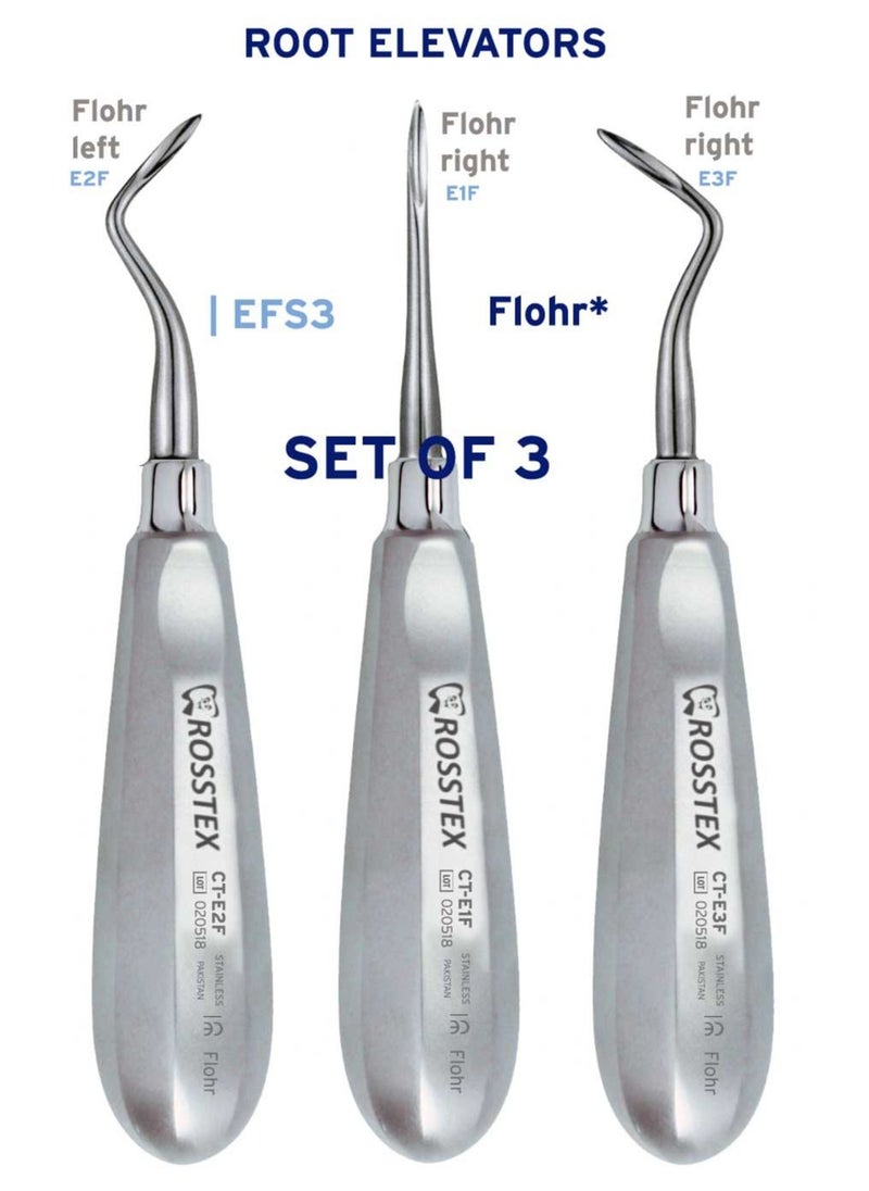 Crosstex - Dental Instruments Flohr Left Right and Straight Root Elevator Set of 3 Pcs - Image 1