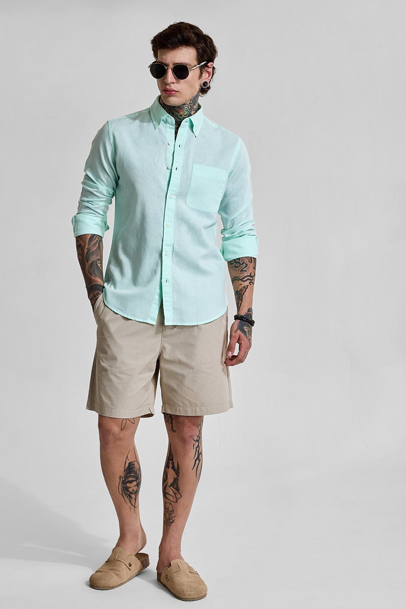 SNITCH Mint Slim Fit Linen Blend Shirt - Image 3