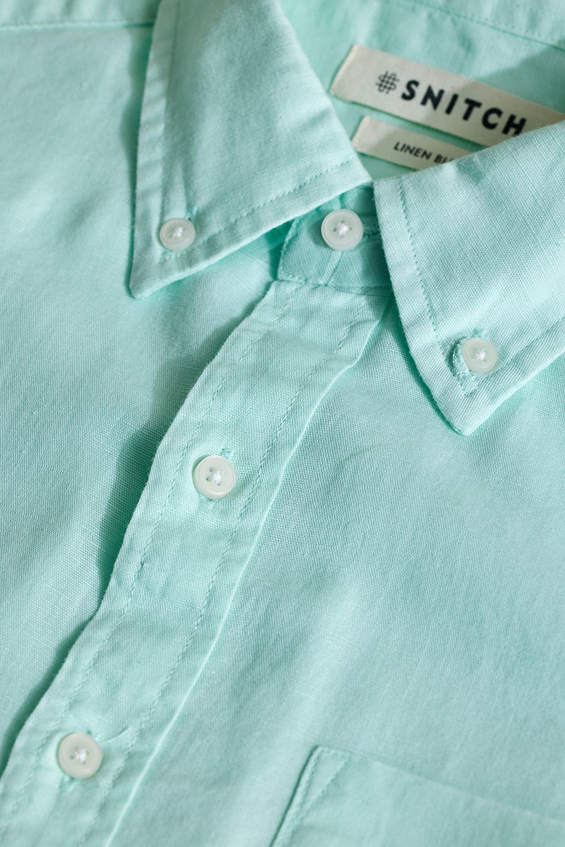 SNITCH Mint Slim Fit Linen Blend Shirt - Image 2