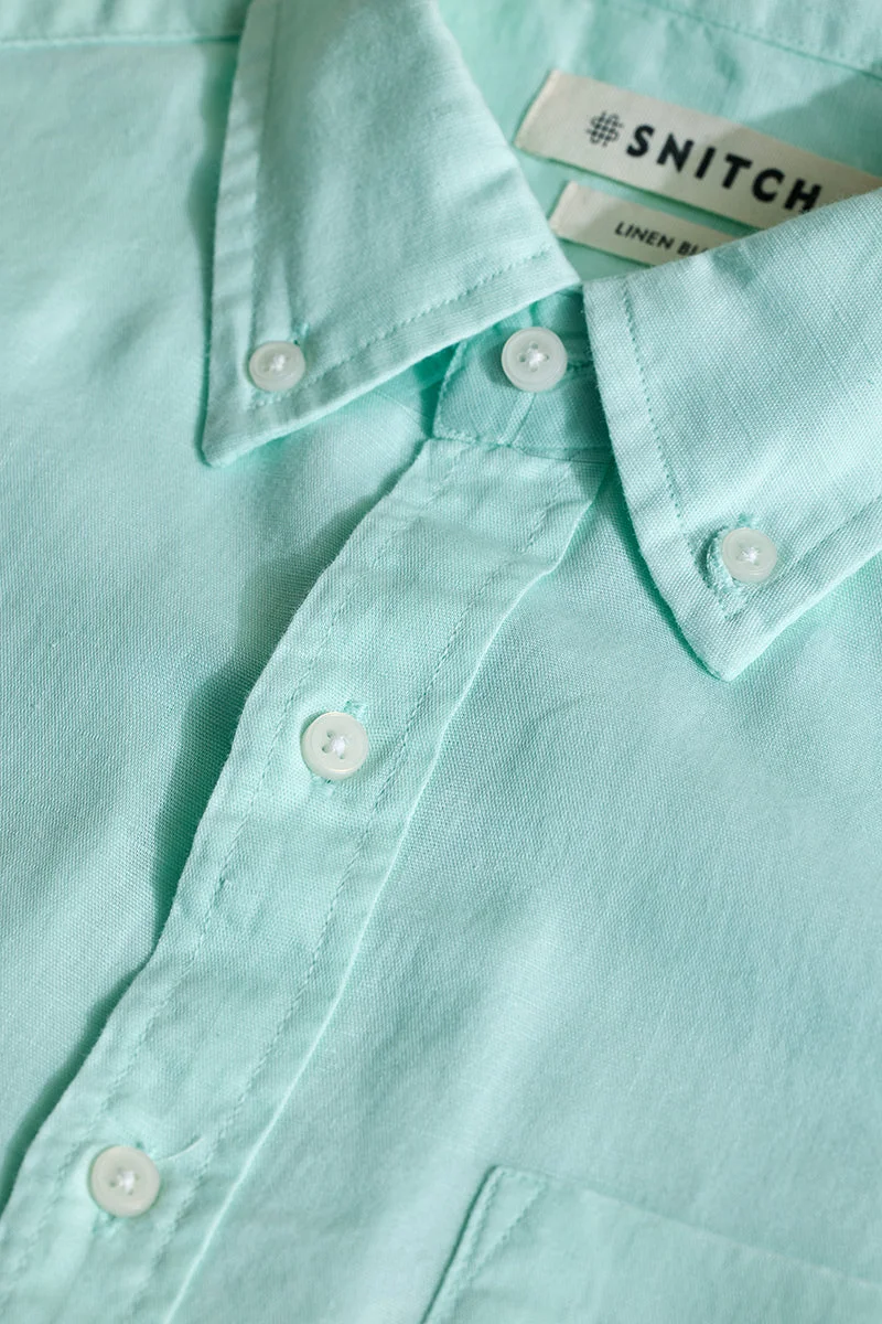 SNITCH Mint Slim Fit Linen Blend Shirt