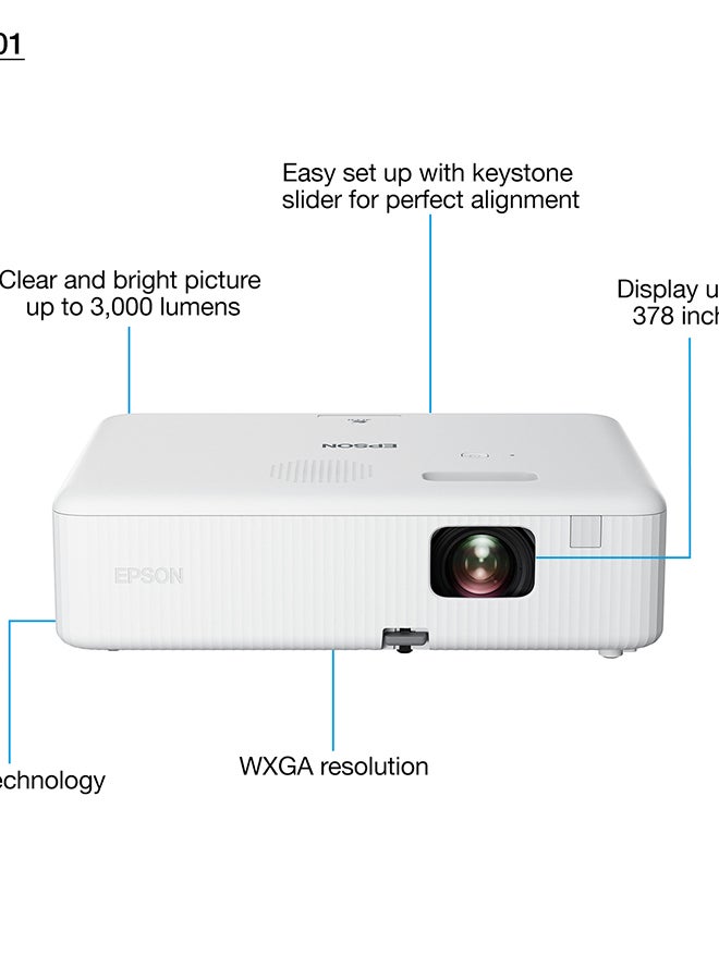 إبسون جهاز عرض WXGA، تقنية 3LCD، سطوع 3,000 لومن، حجم شاشة 378 بوصة - Image 2