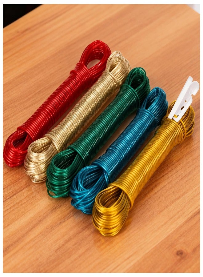 Eightiz 20M PVC Coated Steel Wire Rope for Drying Clothes, Plastic Hooks Clothesline Rope Heavy-Duty, Strong Rope for Clothes Hanging and Drying at Home, Balcony & Outdoor (Pack of 2,Multicolor) - Image 1