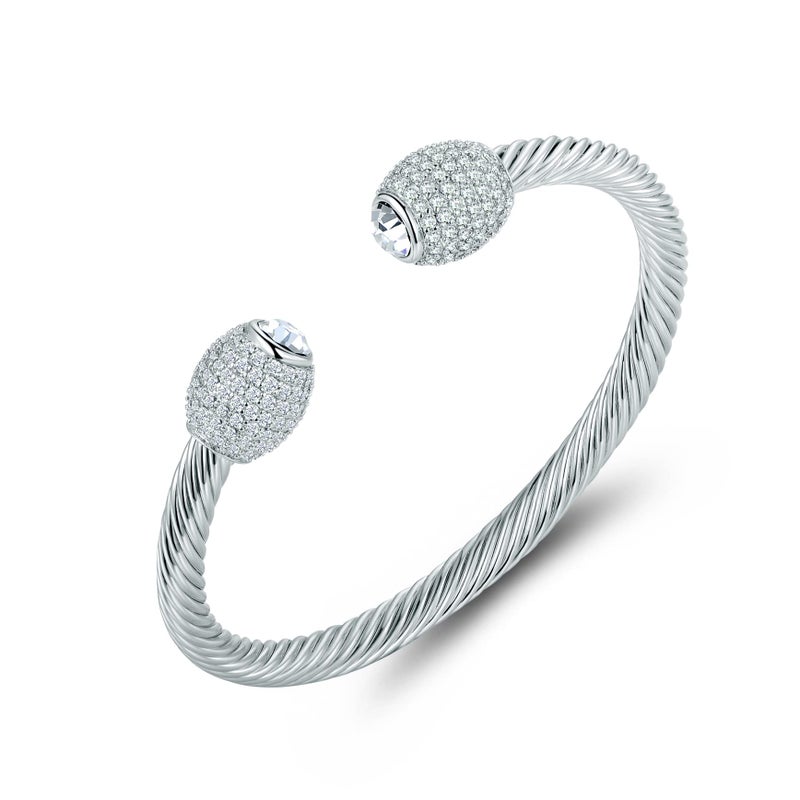 Barzel 18K Gold Plated Crystal Cable Bangle Bracelet For Women - Cuff Bangle Bracelet (Silver) - Image 1
