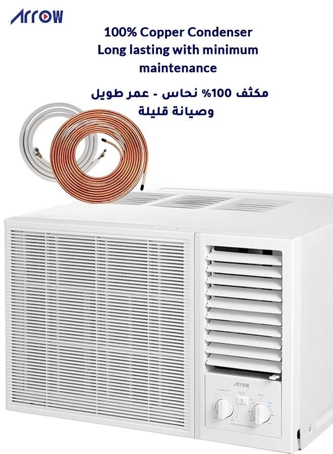 ارو مكيف هواء نافذة، تحكم ميكانيكي، نحاس 100%، زعانف ذهبية، حماية للشبكة الخلفية، لون أبيض مع ضمان 7 سنوات على الضاغط | اسم الموديل: RO-18WHC - Image 4