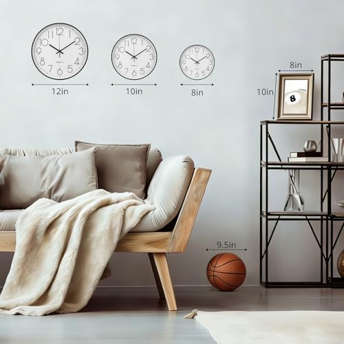 bakbrand Wall Clock 12 Inch Non-Ticking Silent Modern Simple Style Round Decor Clock Gray Stereoscopic Dial Quartz Wall Clocks for Home/Office/School/Living Room/Bedroom/Kitchen - Image 3
