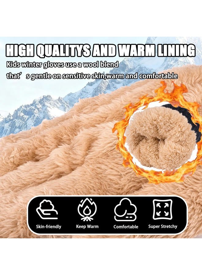 YukiniYa Kids Gloves Winter Thermal Double-Layer Knit Wool Fleece Lined Touchscreen for Boys Girls 4-18 Years Cold Weather, Black, M (6-9 Years, Length= 7 inch) - Image 2