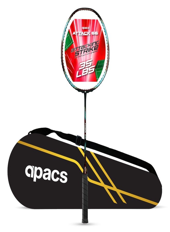 Apacs Attack 66 (35LBS | 5U | Power x Speed Frame System) 30T High Modulus Graphite Badminton Racket with Full Cover | Made in Vietman (Red) - Image 1