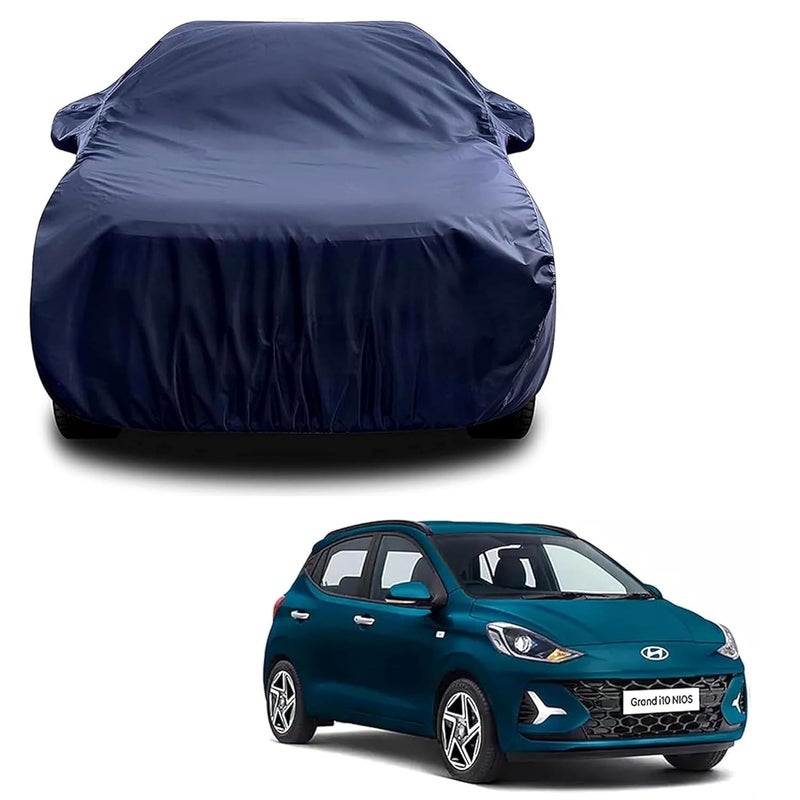 sulfar 100% Water Resistant Car Body Cover Compatible with Mirror for Hyundai Grand i10 Nios (Triple Stitched, Full Bottom Elastic, Navy Blue) - Image 1