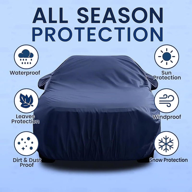 sulfar 100% Water Resistant Car Body Cover Compatible with Mirror for Hyundai Grand i10 Nios (Triple Stitched, Full Bottom Elastic, Navy Blue) - Image 3