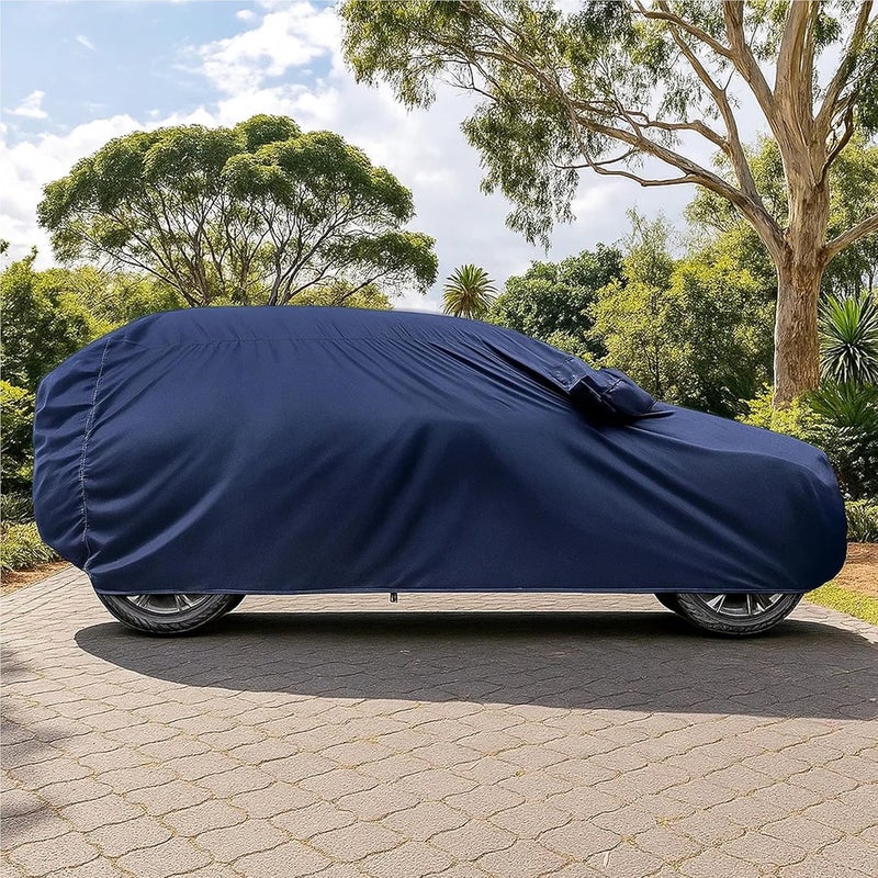 sulfar 100% Water Resistant Car Body Cover Compatible with Mirror for Hyundai Grand i10 Nios (Triple Stitched, Full Bottom Elastic, Navy Blue) - Image 5