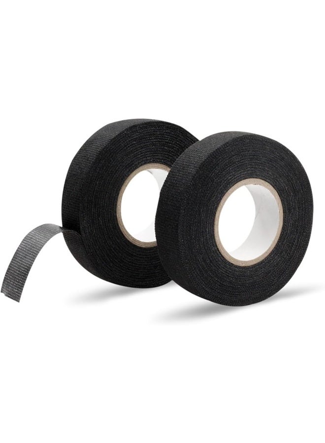 ECVV 2 Rolls Automotive Wire Harness Tape, 15 Meter Electrical Insulation Black Self-Adhesive Fabric Noise Reduction Wrap Cord Cloth, High Temp Wiring Loom Protect Fix Cable - Image 1