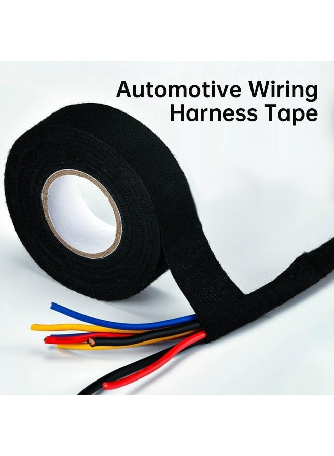 ECVV 2 Rolls Automotive Wire Harness Tape, 15 Meter Electrical Insulation Black Self-Adhesive Fabric Noise Reduction Wrap Cord Cloth, High Temp Wiring Loom Protect Fix Cable - Image 2