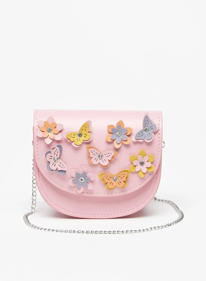 Flora Bella By Shoexpress Applique Detail Crossbody Bag with Chain Strap and Magnetc Closure