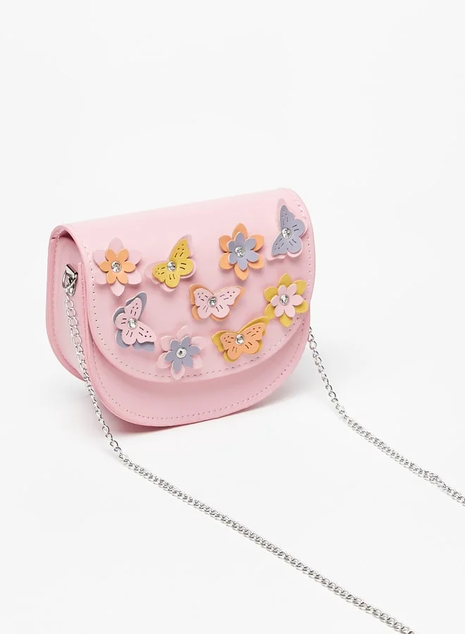 Flora Bella By Shoexpress Applique Detail Crossbody Bag with Chain Strap and Magnetc Closure