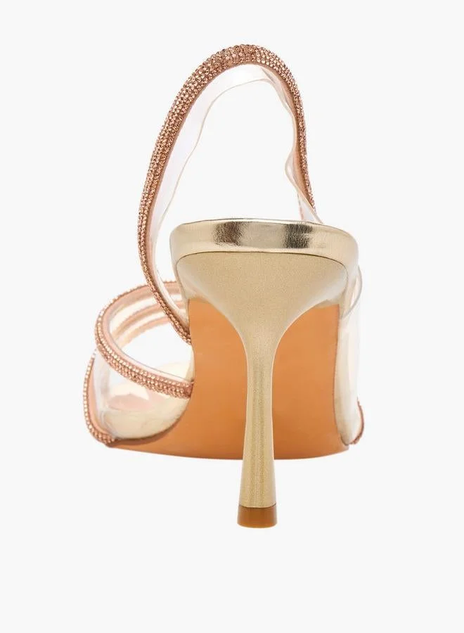 Flora Bella By Shoexpress ROSE GOLD Women Rhinestone Embellished Slingback Shoes for Women | Best Price UAE
