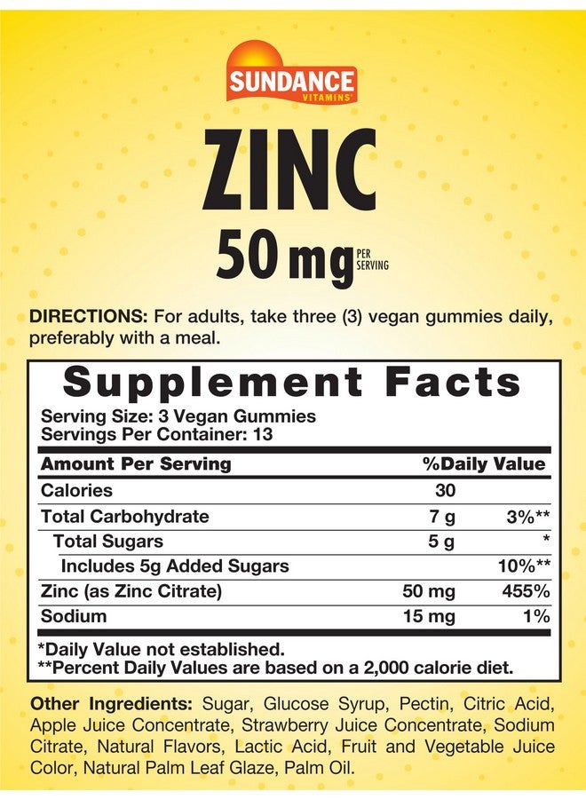 Sundance Zinc Gummies for Adults | 50mg | Mixed Berry Flavor | Vegan, Non-GMO and Gluten Free Supplement - Image 2