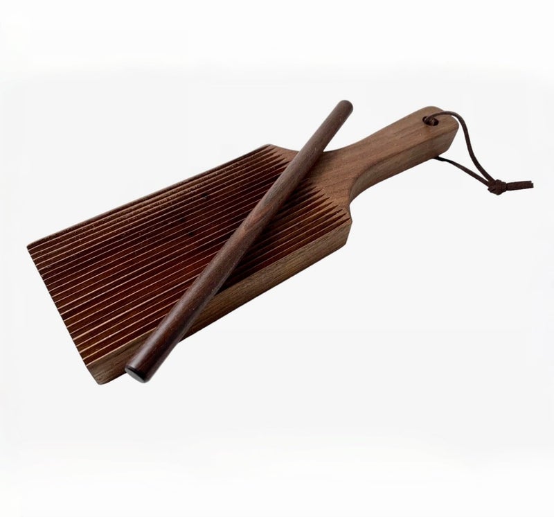 Crafted Home Goods Gnocchi Board  Hand Crafted in USA of American Grown Walnut  Solid Wood Gnocchi Paddle with Garganelli Stick  Cavatelli Pasta Maker  Pasta Board Gnocchi Roller by Crafted Home Goods 