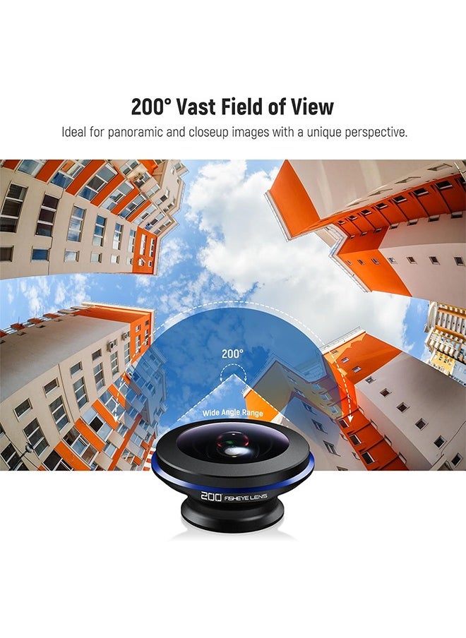 NEEWER 200° Fish Eye VR Lens with 17mm Thread Phone Lens Clip for Panoramic View, Live Streaming, Outdoor Landscape, Architecture, Compatible with iPhone 16 Pro Max S24 Ultra LS-57