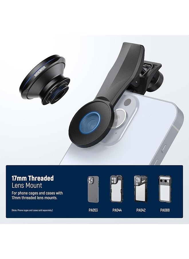 NEEWER 200° Fish Eye VR Lens with 17mm Thread Phone Lens Clip for Panoramic View, Live Streaming, Outdoor Landscape, Architecture, Compatible with iPhone 16 Pro Max S24 Ultra LS-57