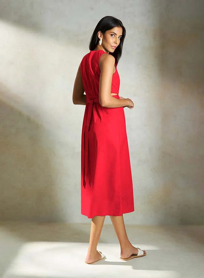 Virgio  VIRGIO 100% Cotton Elastic Waist Cutout Midi Dress for Women | Best Price UAE