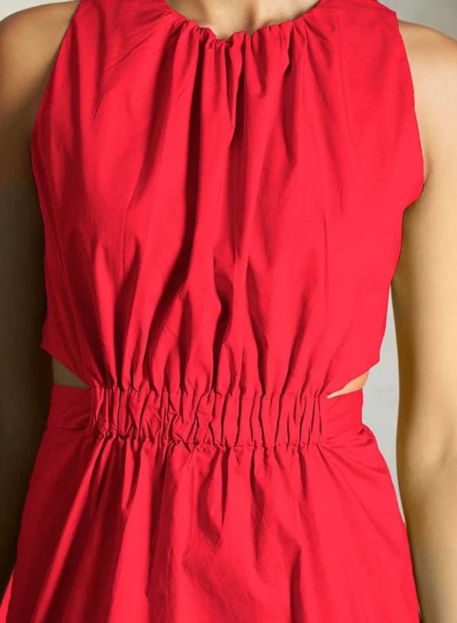 Virgio  VIRGIO 100% Cotton Elastic Waist Cutout Midi Dress for Women | Best Price UAE
