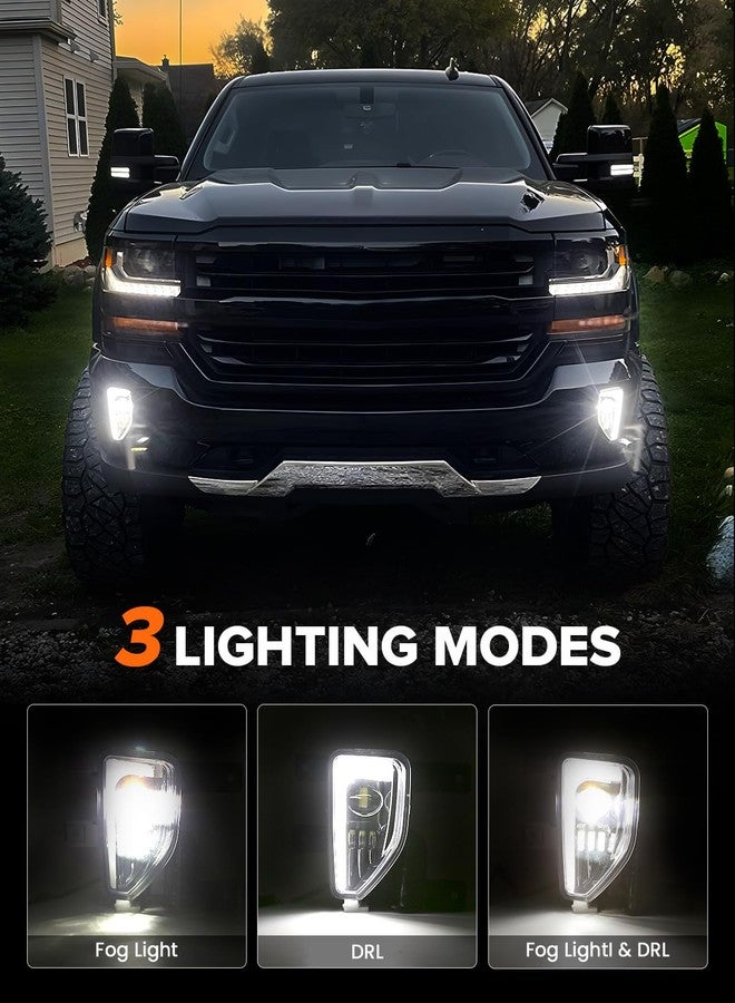 4X4FLSTC LED Fog Lights Assembly DOT Approved with DRL Halo Daytime Running Light Compatible with 2016 2017 2018 Chevy Silverado 1500 - Chrome - Image 2