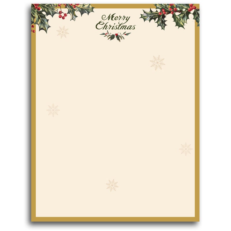 Lonfliness 100 PCS Vintage Christmas Holly Letterhead Christmas Border Computer Paper Stationery Paper for Note Letters to Santa Holiday Printer Paper Invitations Office School 85 x 11 In - Image 2