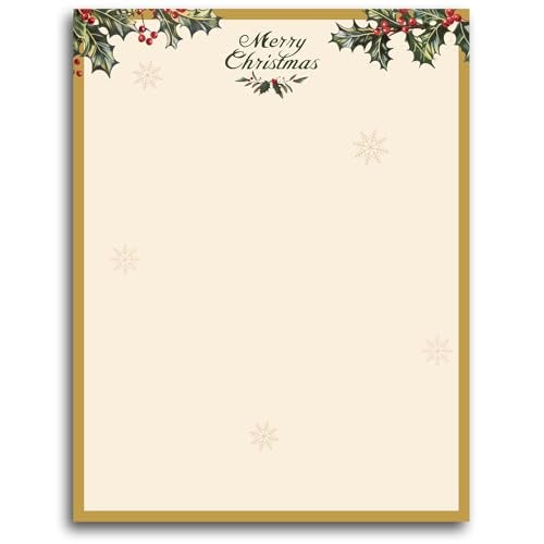 Lonfliness 100 PCS Vintage Christmas Holly Letterhead Christmas Border Computer Paper Stationery Paper for Note Letters to Santa Holiday Printer Paper Invitations Office School 85 x 11 In - Image 1