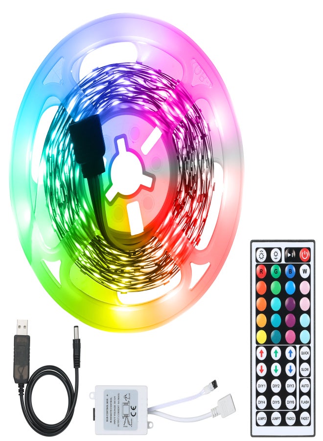ماركة غير محددة مجموعة شريط إضاءة LED مرنة RGB بمنفذ USB مع جهاز تحكم عن بعد مزود بـ 44 مفتاحًا و20 لونًا و6 أوضاع إضاءة، شرائط LED ذاتية اللصق قابلة للقص لتزيين الحفلات المنزلية والمطاعم والنوادي KTV DIY  - Image 1
