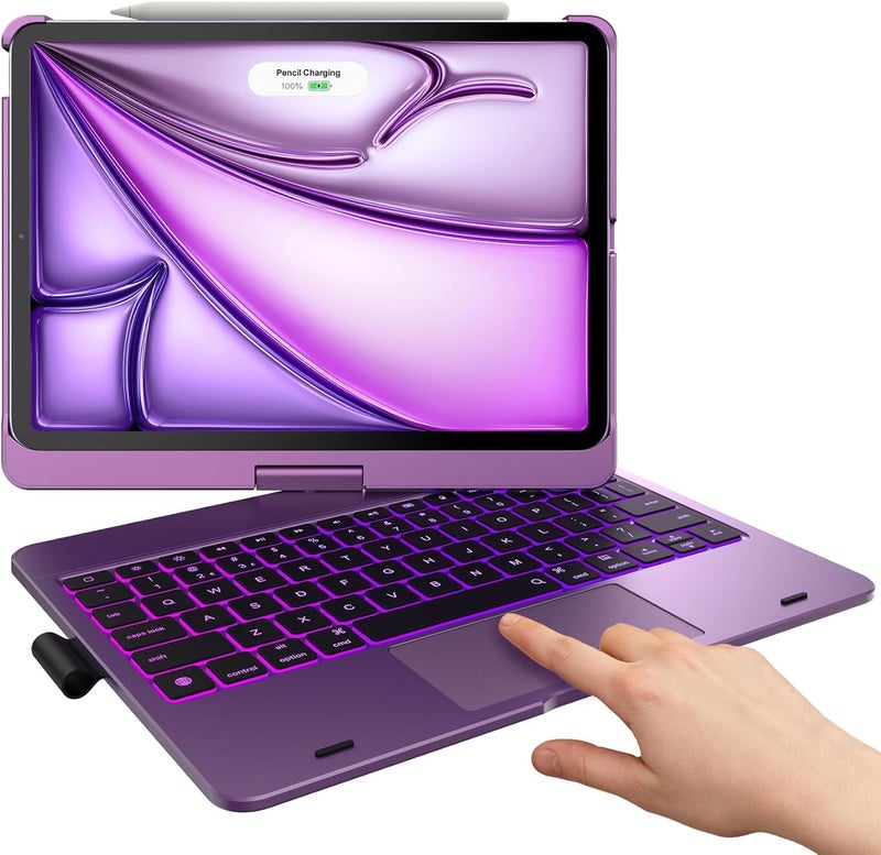 typecase Flexbook Keyboard case for iPad Air 11 (M3/M2), Air 5th/4th & Pro 11 (4th/3rd/2nd/1st) with Trackpad, 10-Color Backlit, 360 Rotable, Pencil Holder (Light Purple25) (Not fit A16/10th/ 11-M4) - Image 1