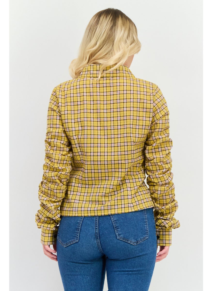 I SAW IT FIRST - Women Spread Collar Long Sleeves Checkered Blouse, Yellow Combo - Image 1