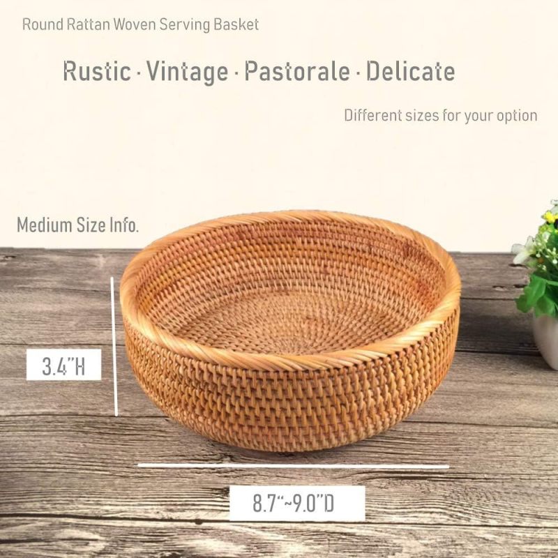 Round Rattan Basket: 23*9cm Wood Color - Handwoven Fruit Basket for Kitchen Countertop Dining Table Storage - Image 4