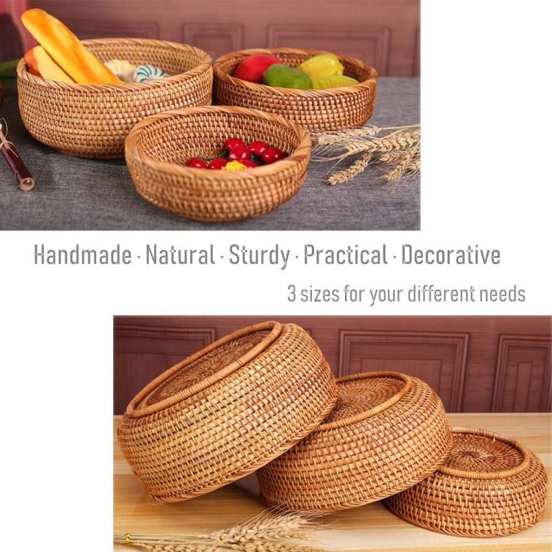 Round Rattan Basket: 23*9cm Wood Color - Handwoven Fruit Basket for Kitchen Countertop Dining Table Storage - Image 2