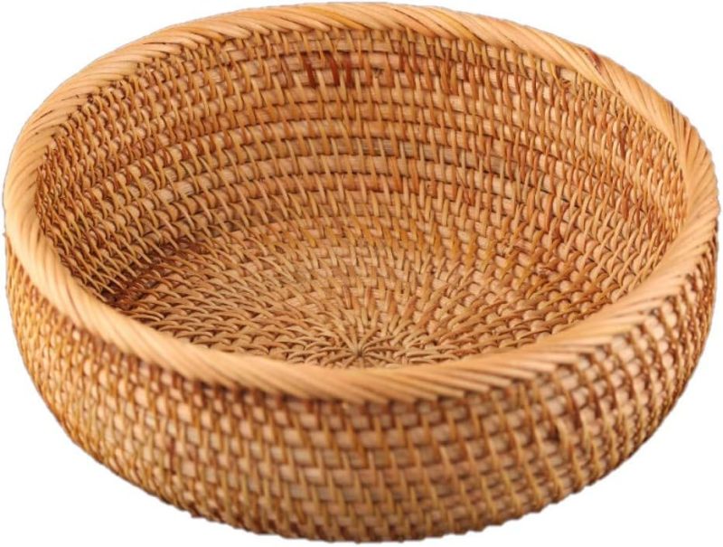 Round Rattan Basket: 23*9cm Wood Color - Handwoven Fruit Basket for Kitchen Countertop Dining Table Storage - Image 1