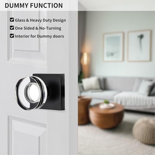 naubea 2 Pack Matte Black Dummy Door Knob Crystal Glass Dummy Door Knobs Interior for Hall Doors and Closet Door - Image 3